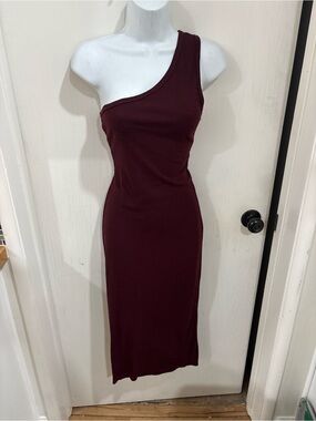 The Hanger One-Shoulder Midi Dress in Wine